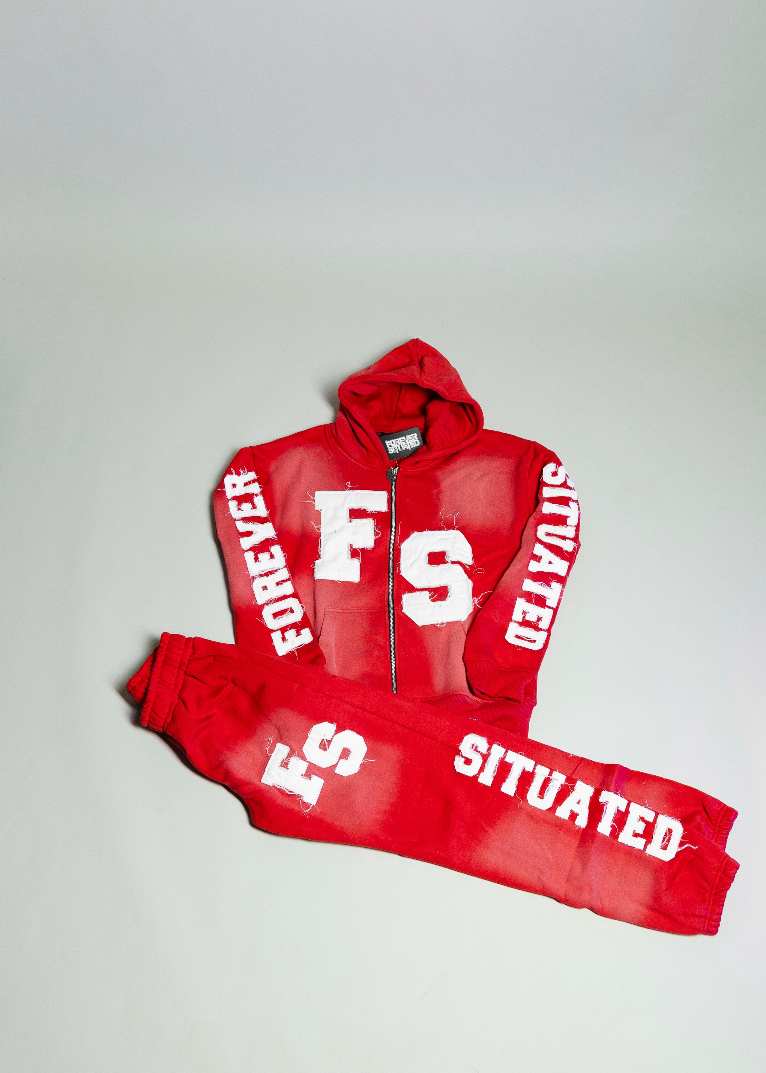 Forever Situated 'Logo' Red & White Sweatsuit