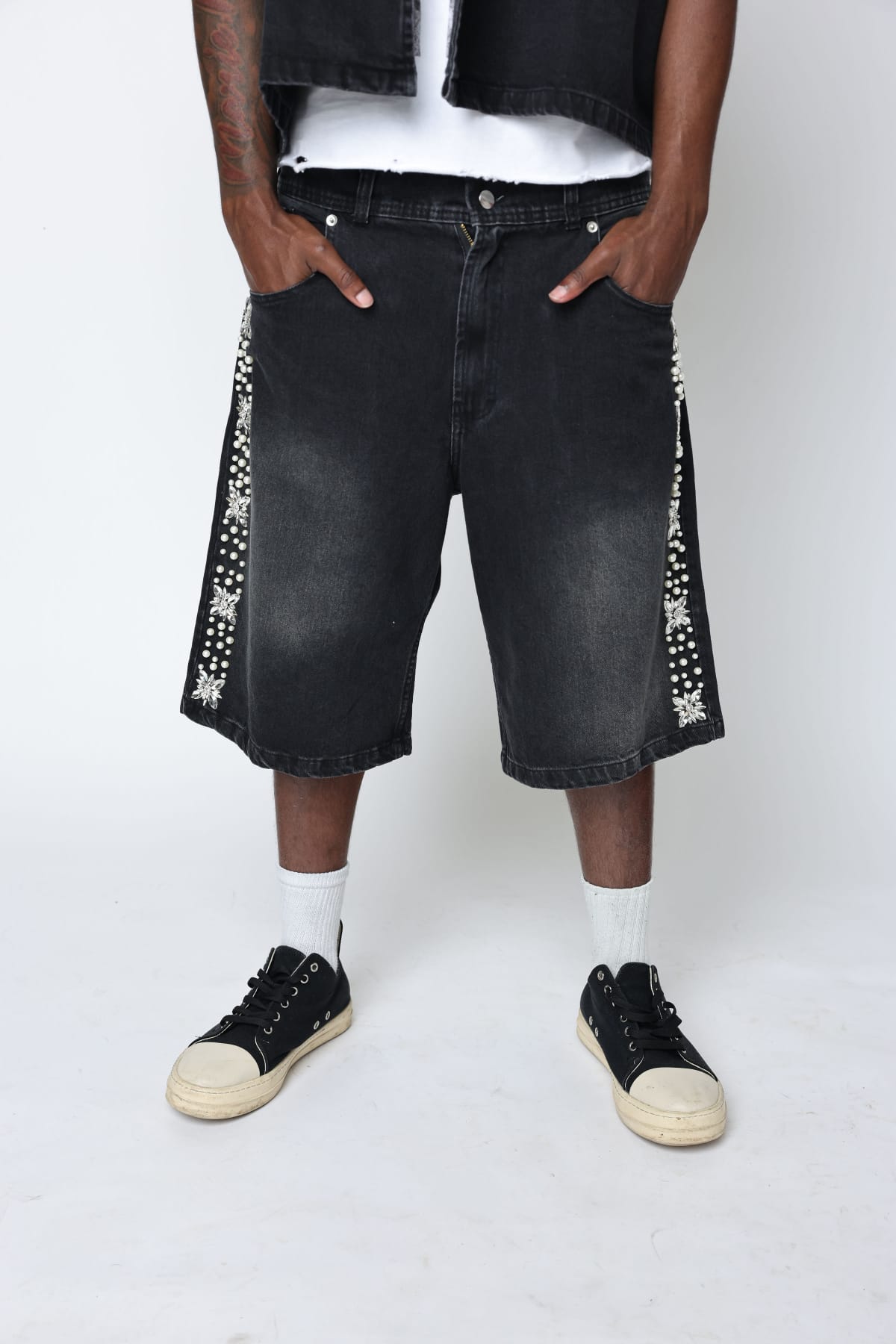 Fraternal Desires 'Concrete Pearl' Black Jeans Shorts