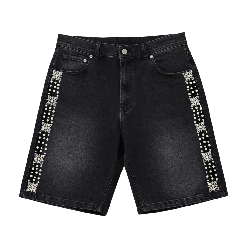 Fraternal Desires 'Concrete Pearl' Black Jeans Shorts