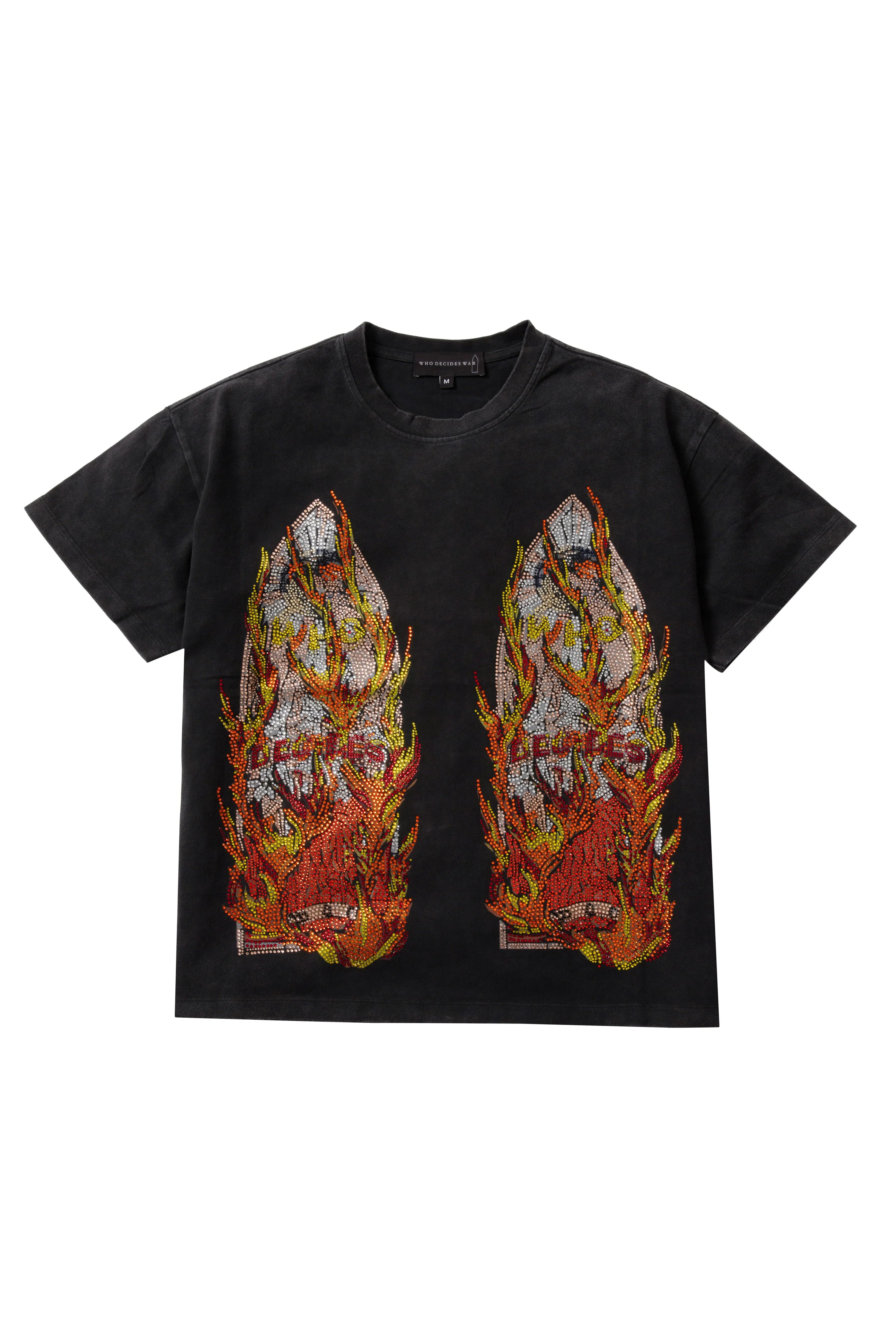 Who Decides War 'Flame Glass' Black Rhinestone Tee