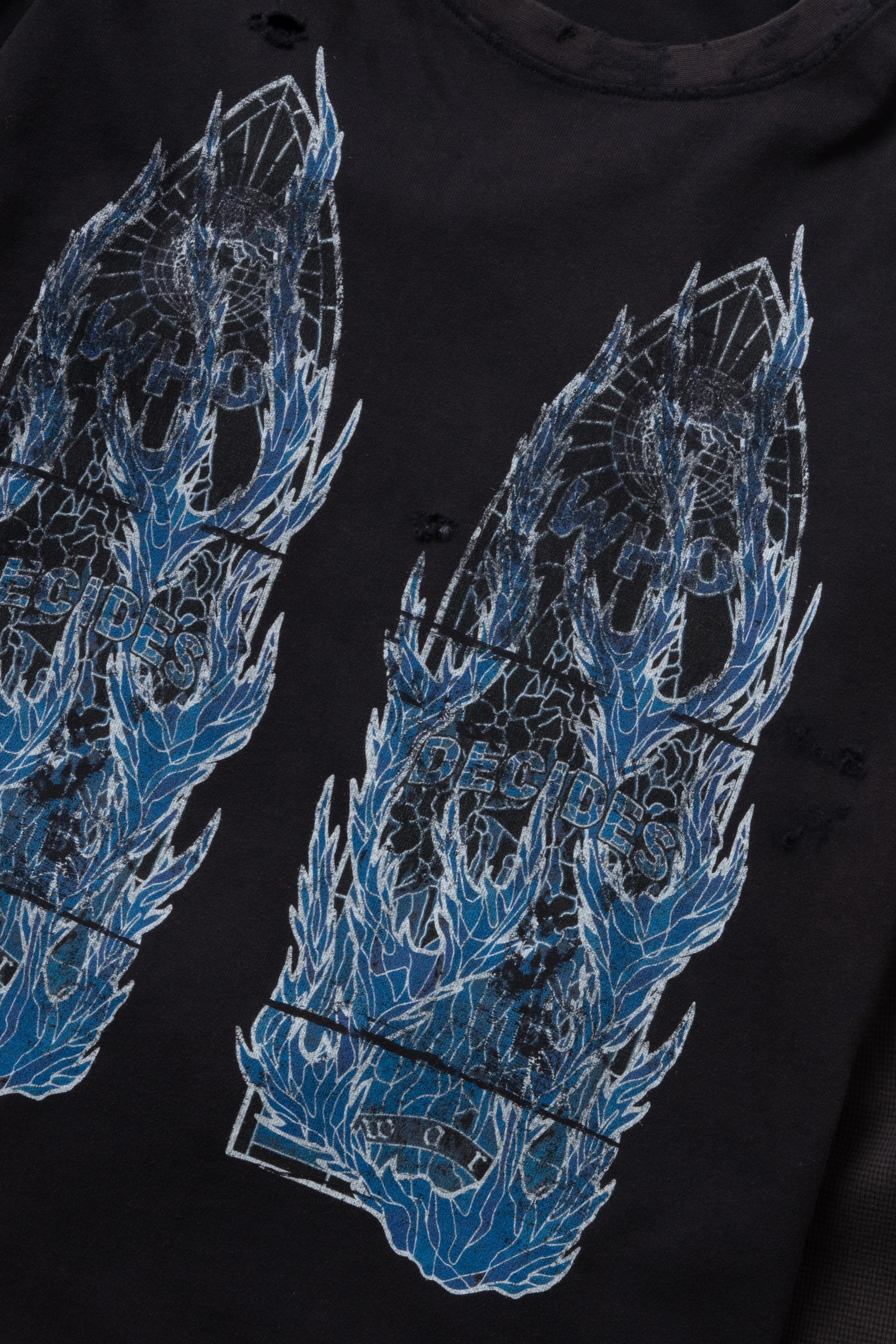 Who Decides War 'Flame Glass' Black & Blue Thermal Double LS Tee