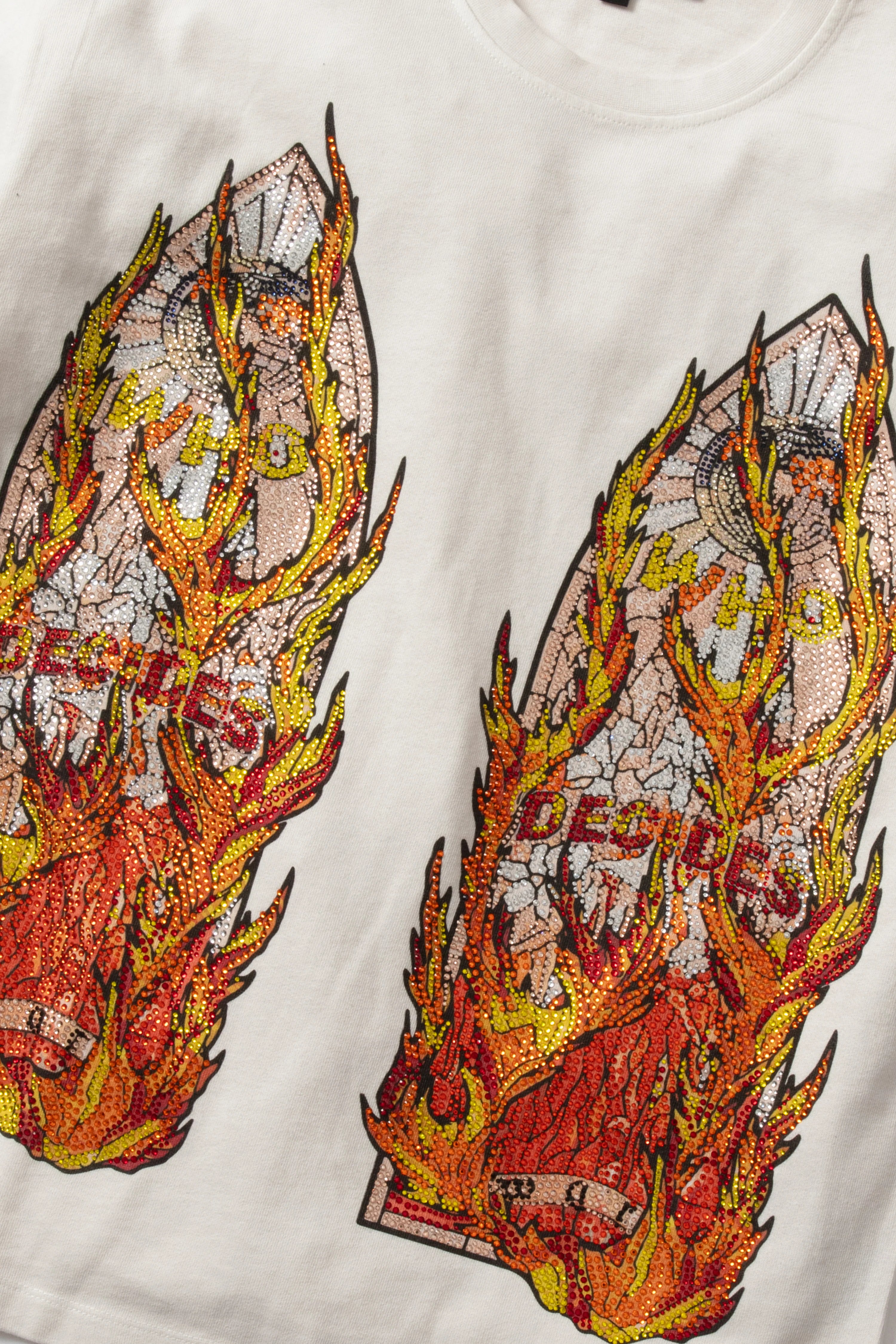 Who Decides War 'Flame Glass' White Rhinestone Tee