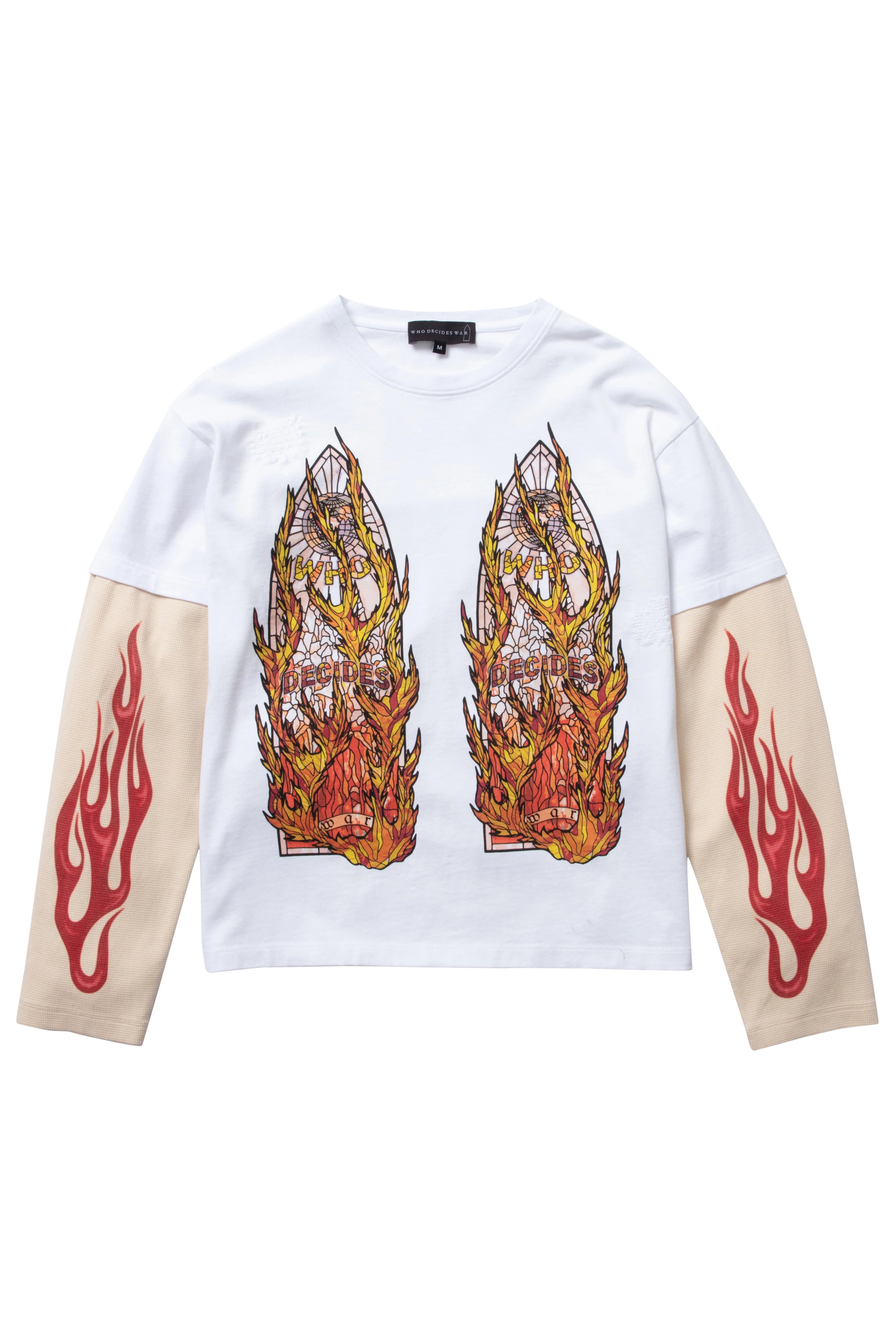 Who Decides War 'Flame Glass' White & Red Thermal Double LS Tee