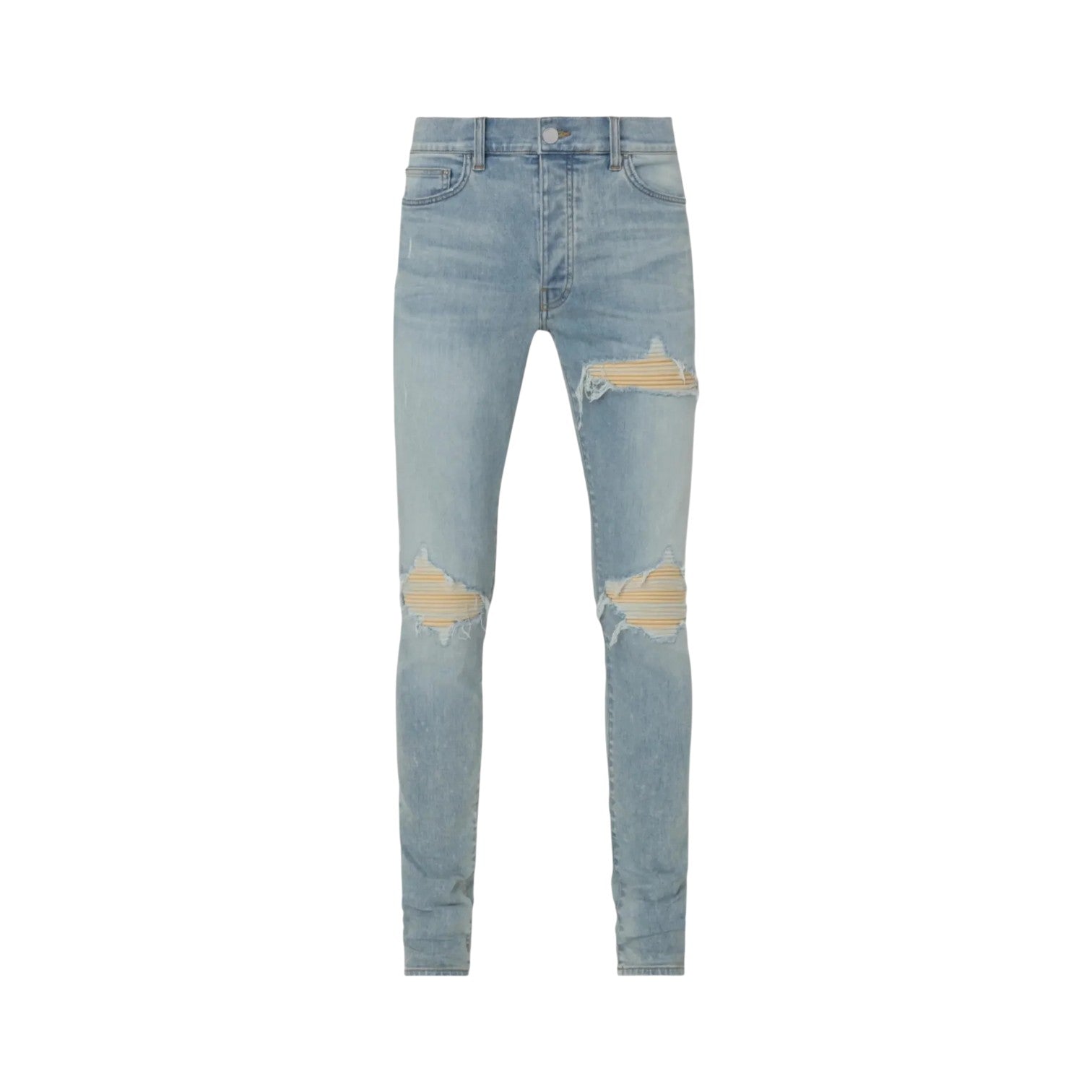 Amiri 'MX1 Ultrasuede' Yellow Patch & Surf Indigo Jeans