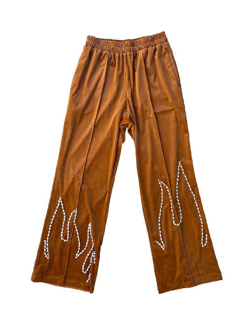 Birth of Royal Child "Flame Pearl" Brown Velvet Pants
