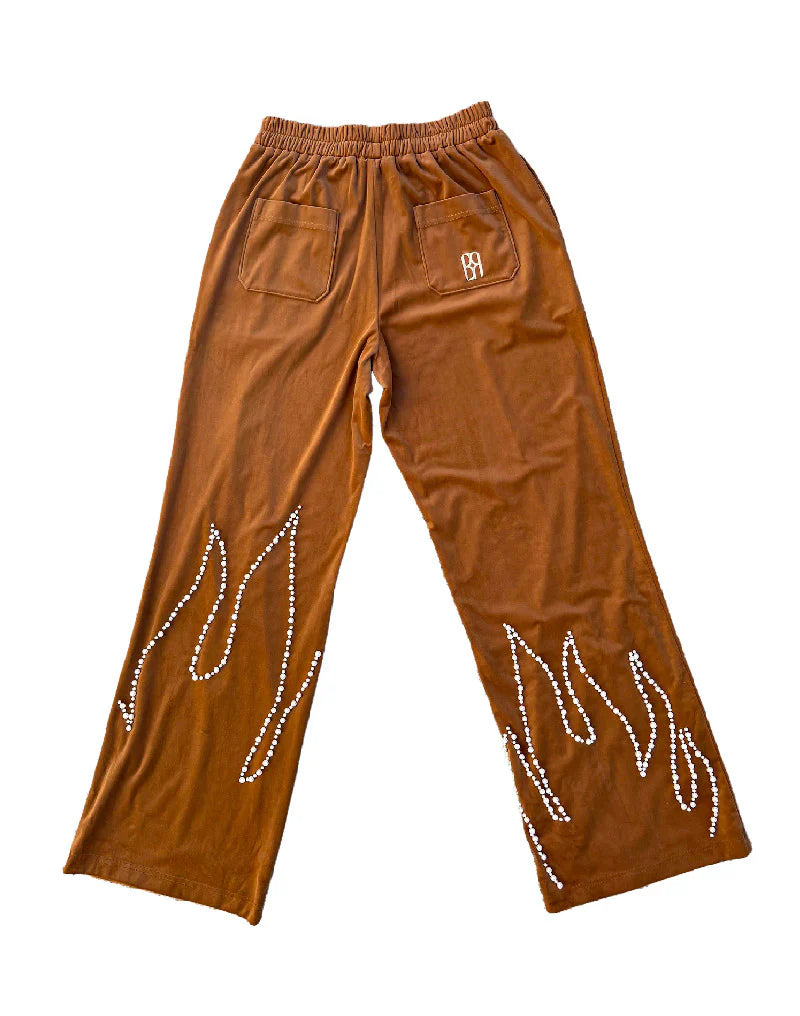 Birth of Royal Child "Flame Pearl" Brown Velvet Pants