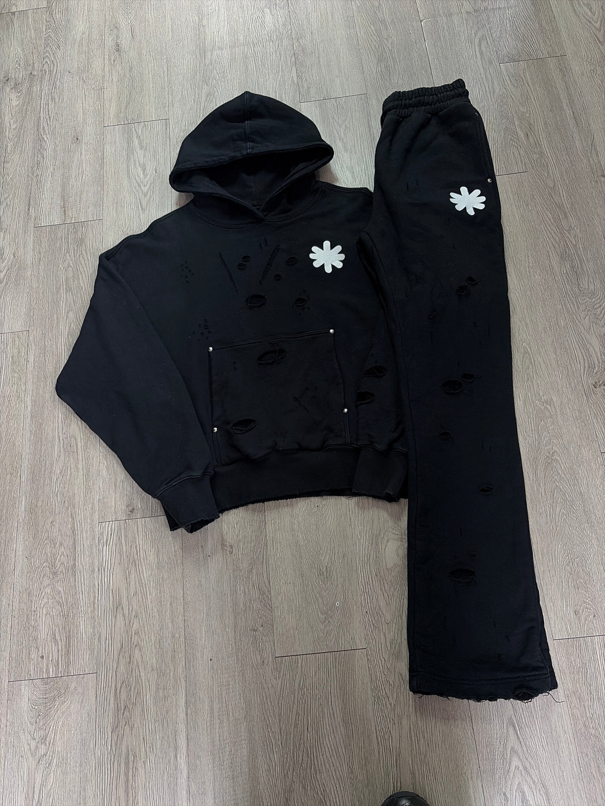 LOSTSHDWS Black Double Layer Distressed Sweatsuit