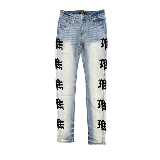 Mixed Emotions Monogram Light Blue Wash Jeans