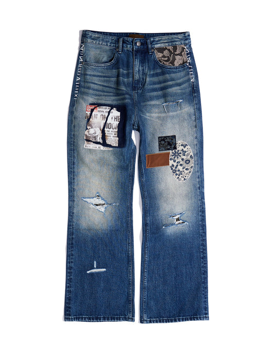 Birth Of Royal Child Patchwork Fade Pants Blue