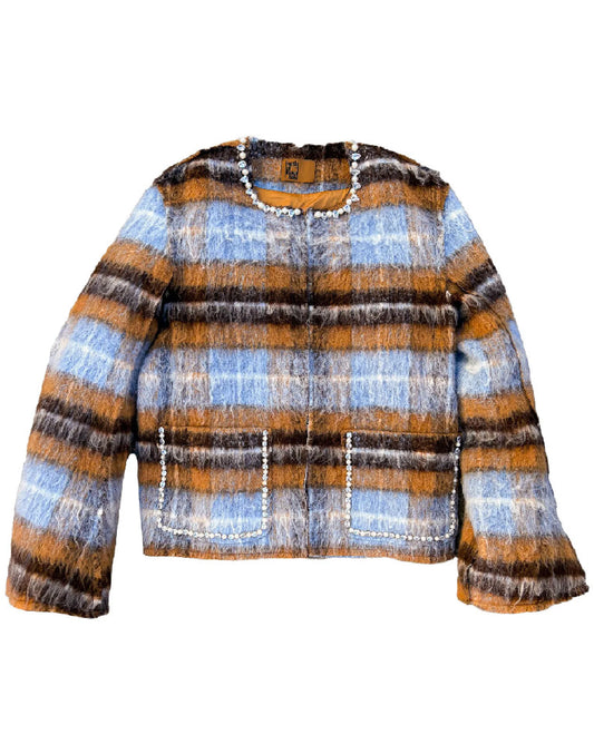 Birth of Royal Child Rhinestone Blue Plaid Mohair Jacket