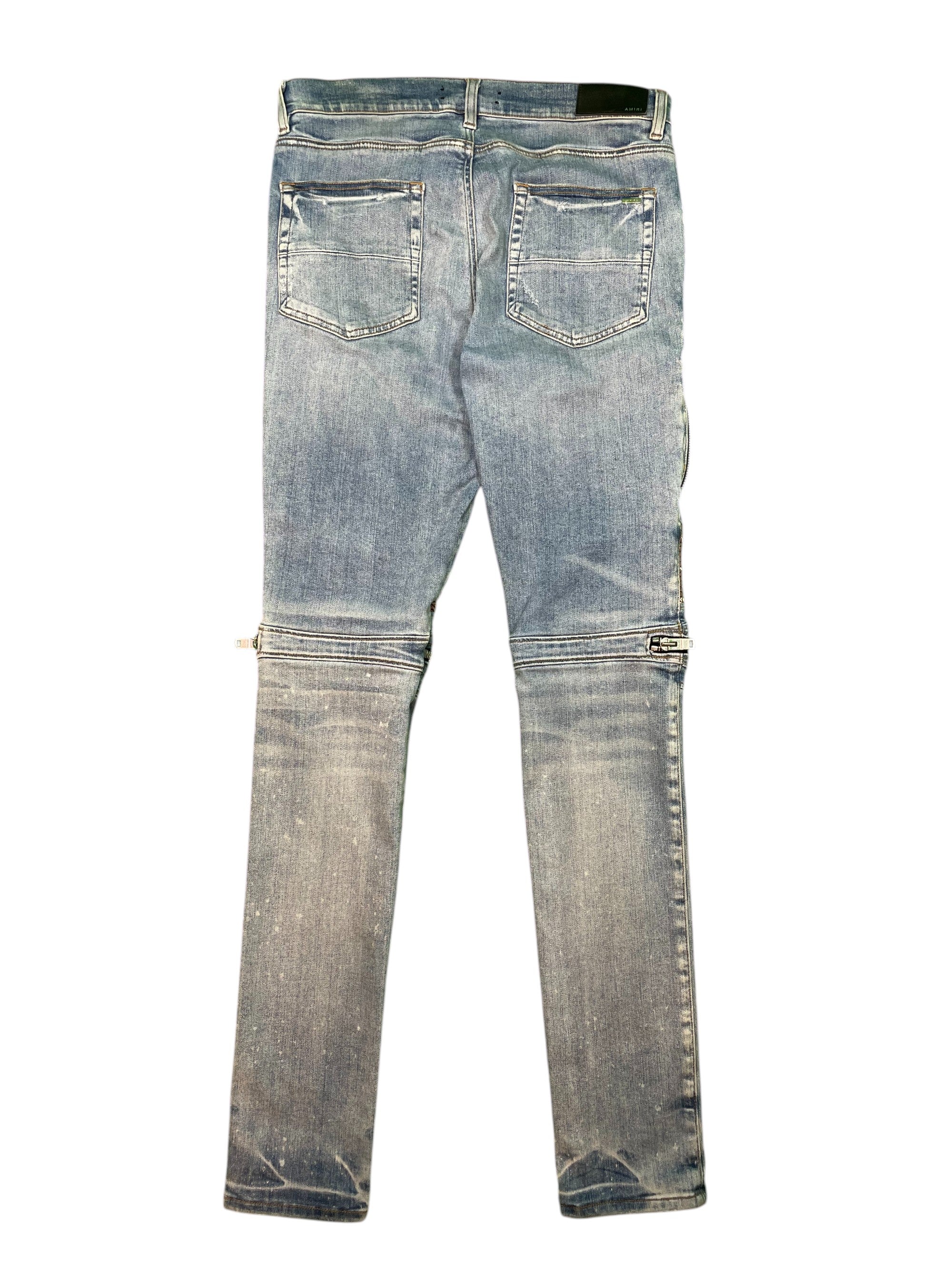 Amiri MX2 Brown Paisley Patch Light Wash Blue Jeans